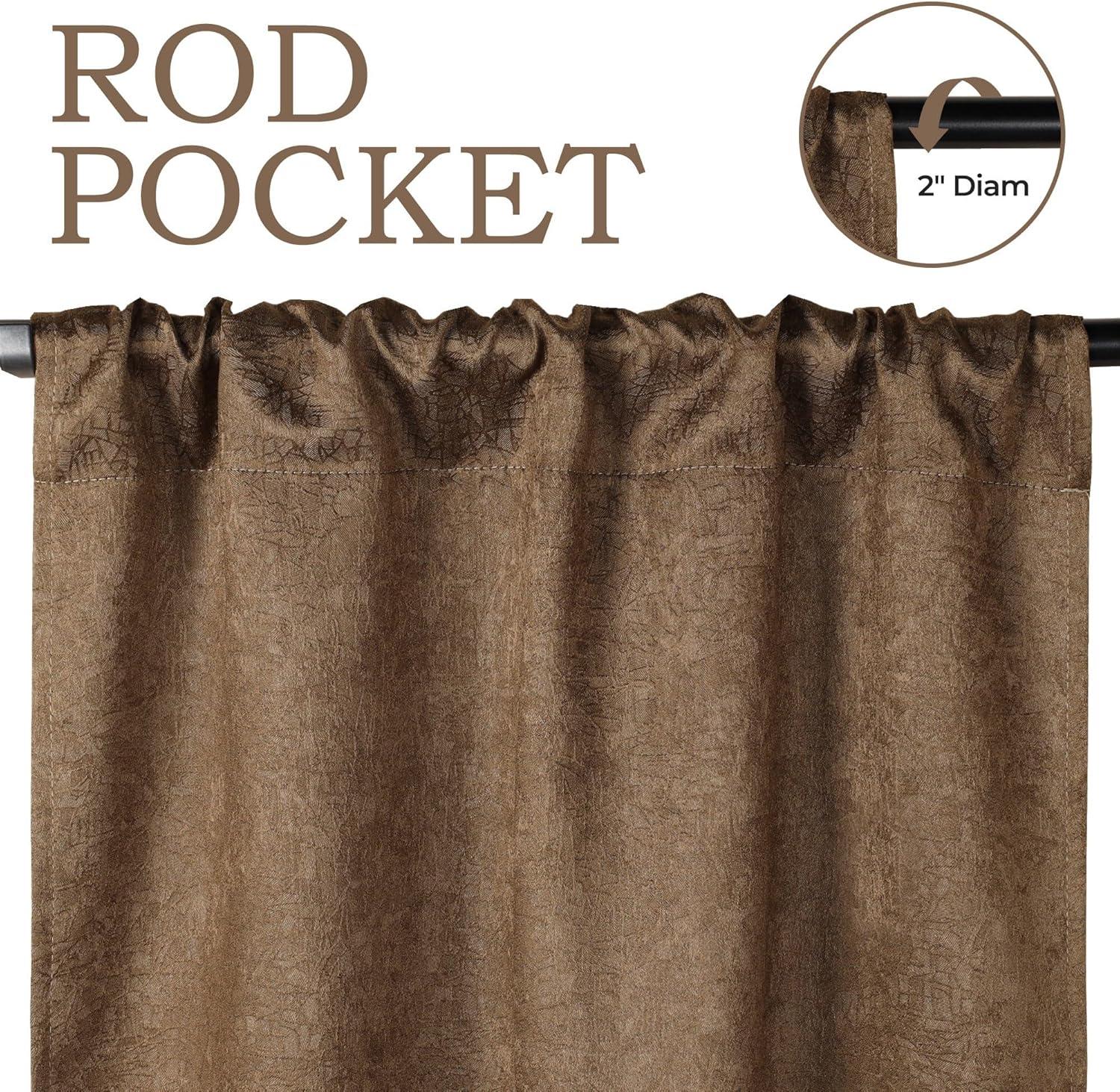 Brown 84" Blackout Polyester Rod Pocket Curtains, Set of 2