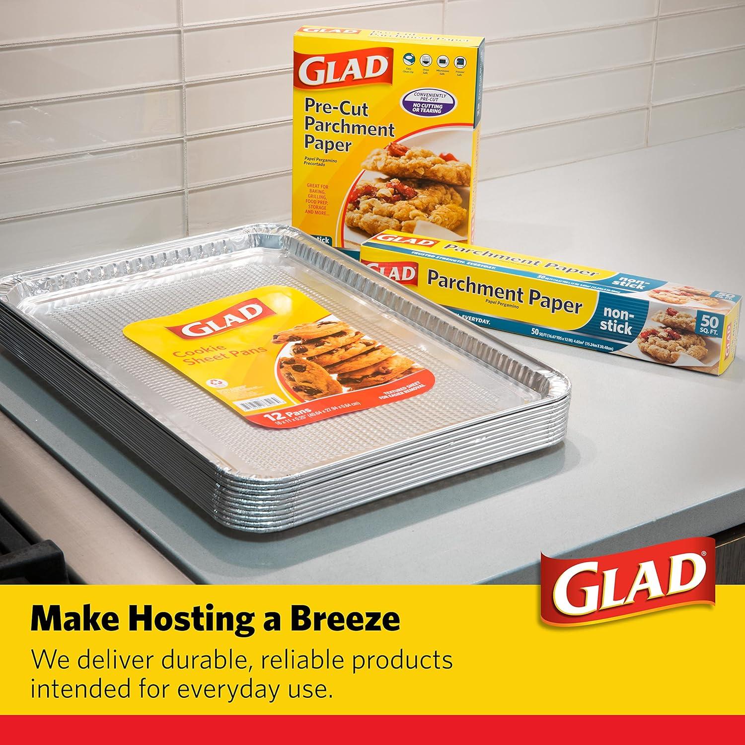Glad Food Prep & Storage | Disposable Aluminum Cookie Sheets for Baking and Roasting, 12 Count, | 16” x 11” x 0.25”