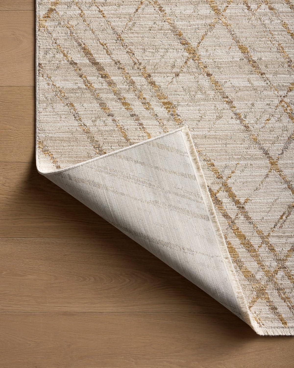 Beige and Gold Abstract Polyester Runner Rug 2'-6" x 8'-0"