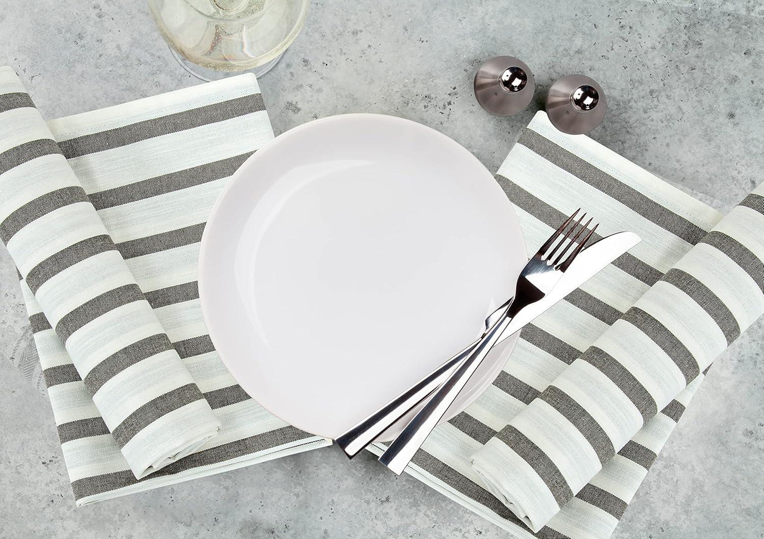 Royale Kitchen Towel 4 Pack - 100% Cotton Kitchen Dish Towel - Tea Towels - Reusable Cleaning Cloths - Highly Absorbent Bar Towel - Large Dish Towels - Wiping Cloth - (15X25 Inch, Black Stripe)