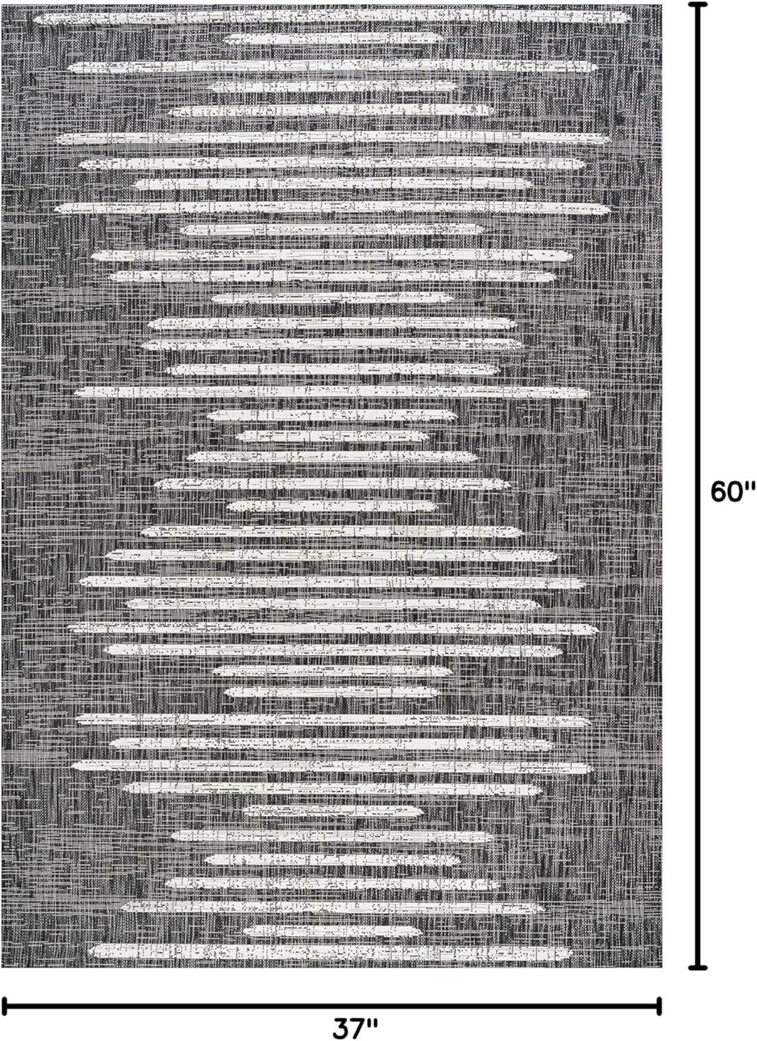 3'x5' Zolak Berber Stripe Geometric Indoor/Outdoor Area Rug, Black/Ivory - JONATHAN Y