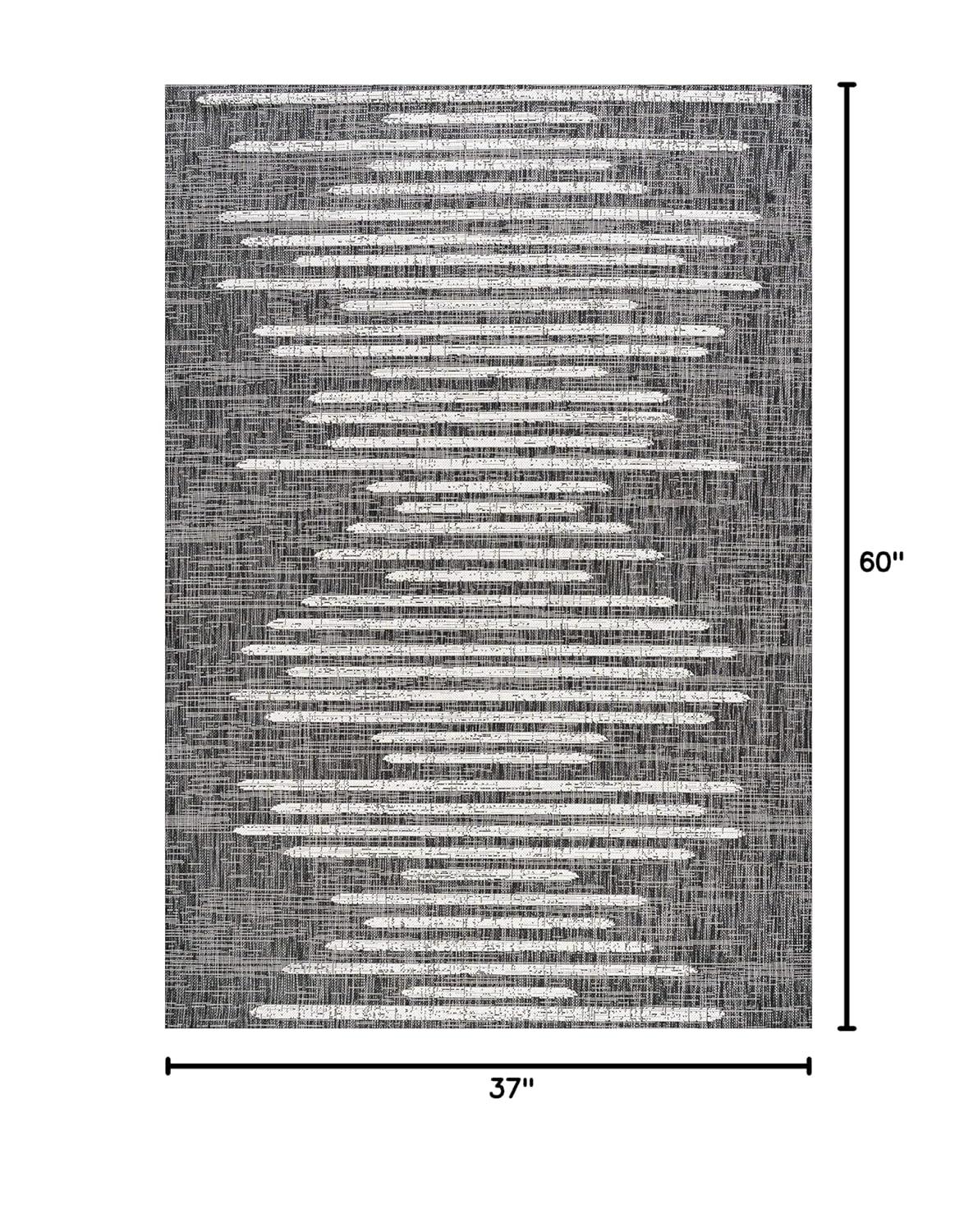 3'x5' Zolak Berber Stripe Geometric Indoor/Outdoor Area Rug, Black/Ivory - JONATHAN Y