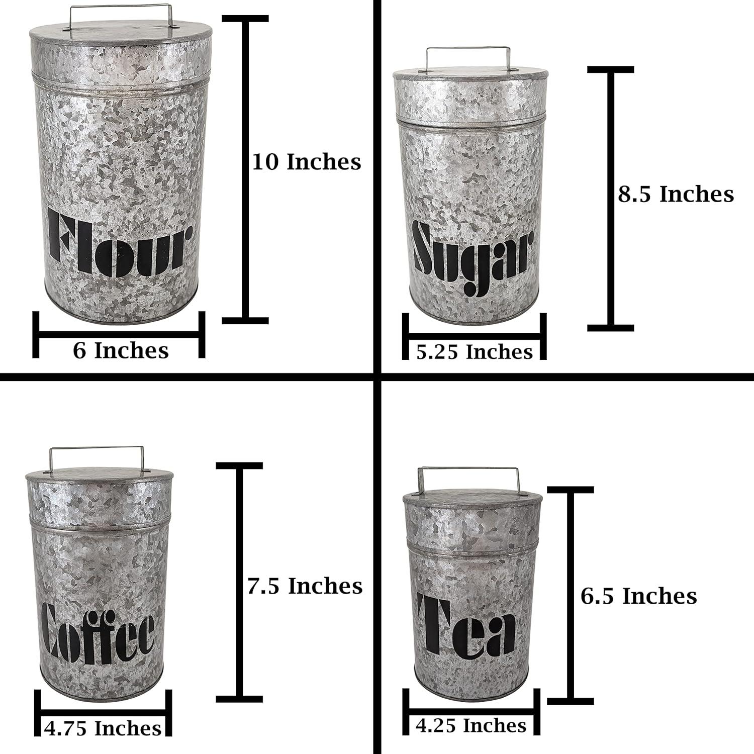 Galvanized Canisters with Lids - Kitchen - Set of 4