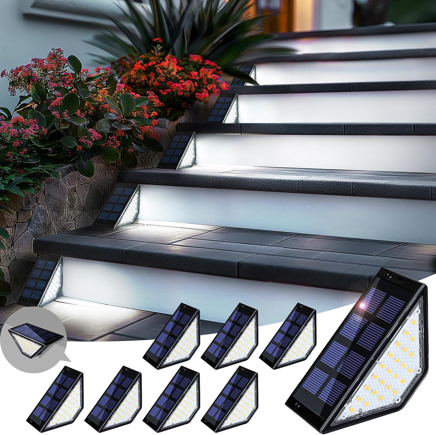 Solar Step Lights for Outside,24 LEDs Solar Stair Lights Waterproof IP65,Solar Deck Lights Outdoor for Yard, Porch, Front Door, Stair, Step, Patio, Deck(6 Pack, Warm White)