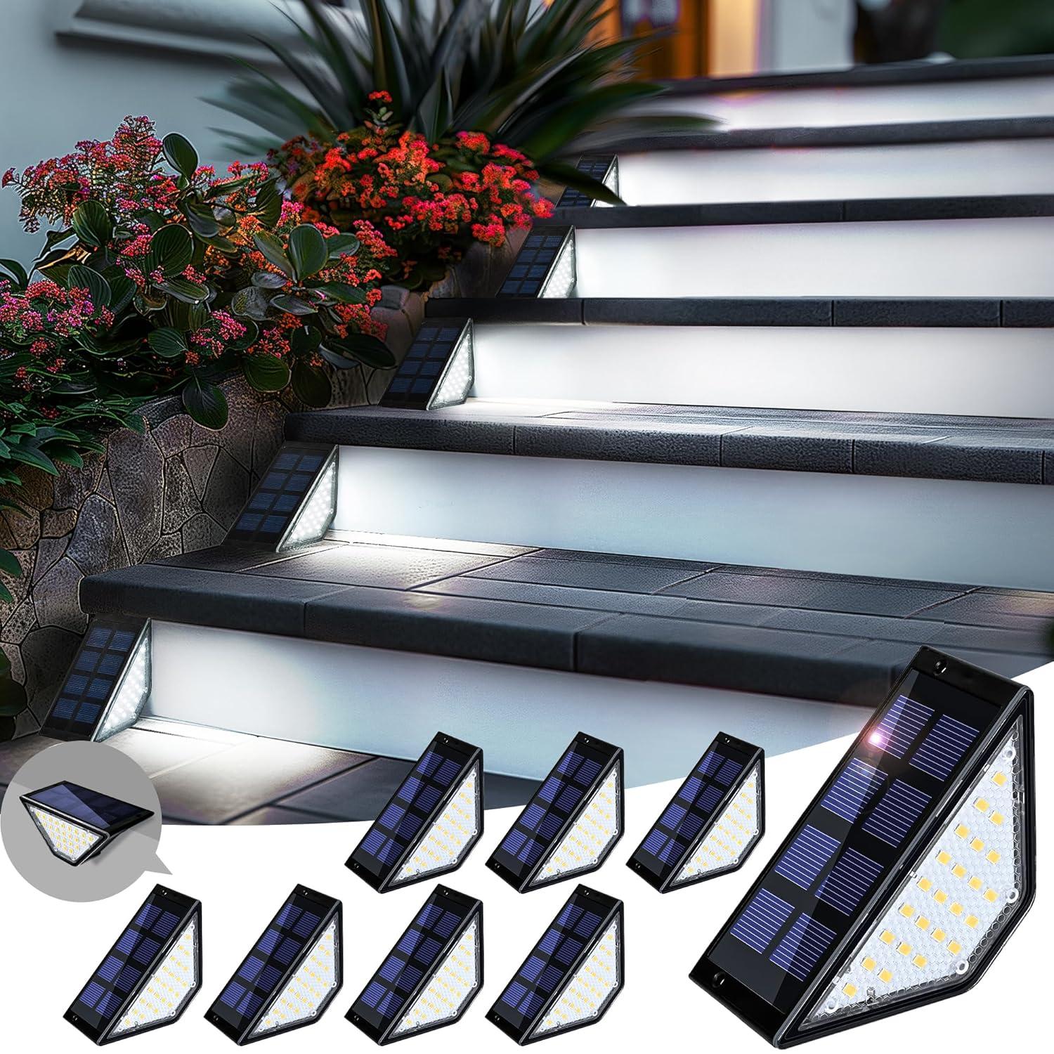 Solar Step Lights for Outside,24 LEDs Solar Stair Lights Waterproof IP65,Solar Deck Lights Outdoor for Yard, Porch, Front Door, Stair, Step, Patio, Deck(6 Pack, Warm White)
