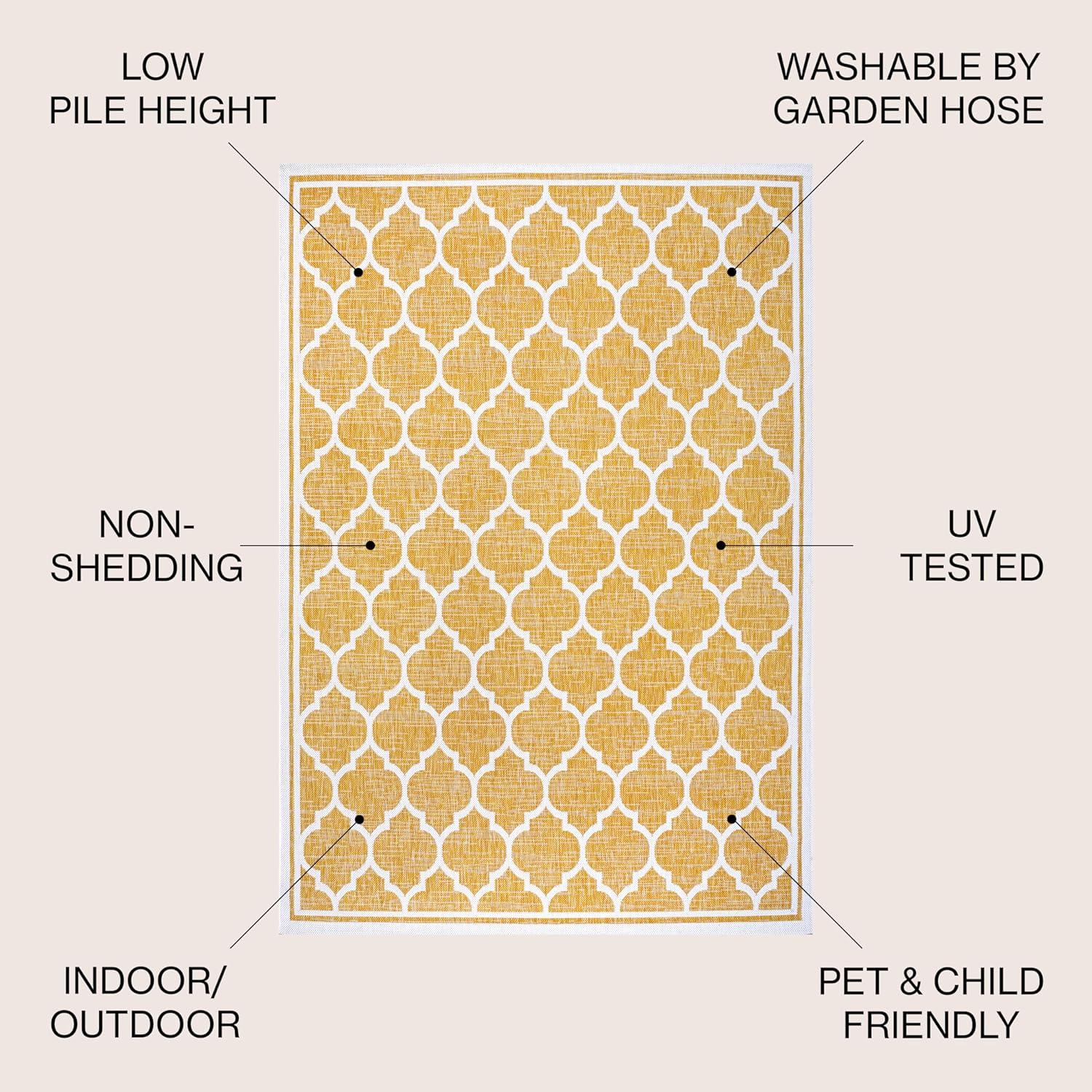 9' x 12' Trebol Moroccan Trellis Textured Weave Indoor/Outdoor Area Rug, Yellow/Cream - JONATHAN Y