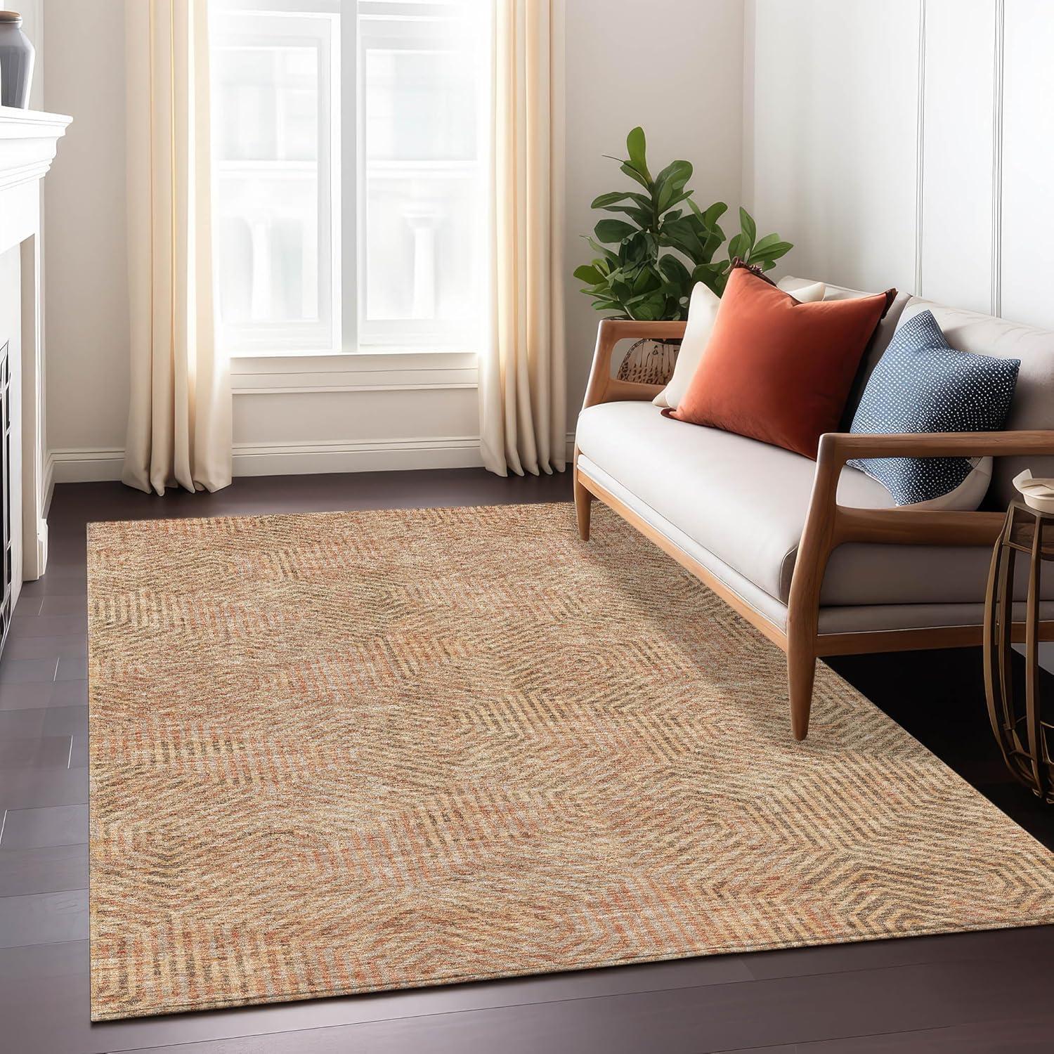 Copper Geometric Flat Woven Washable 8' x 10' Rug