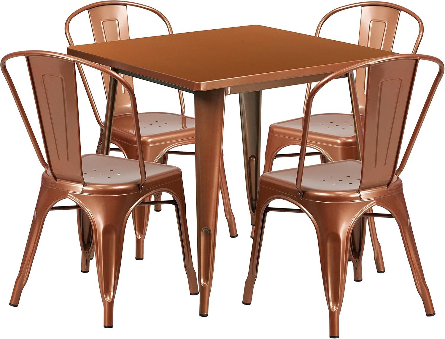 Flash Furniture Commercial Grade 31.5" Square Yellow Metal Indoor-Outdoor Table Set with 4 Stack Chairs