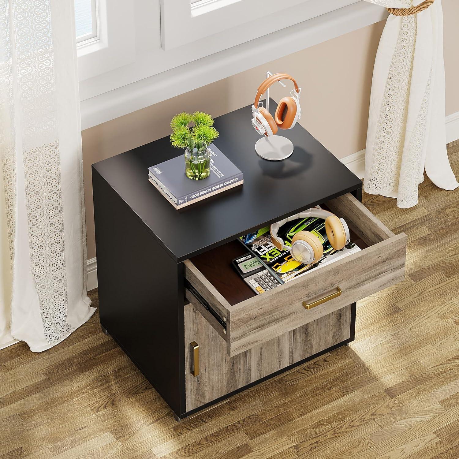 Tribesigns 70.8" Executive Desk with 55" File Cabinet, Industrial L Shaped Computer Desk, Large Executive Desk for Home Office, Walnut & White