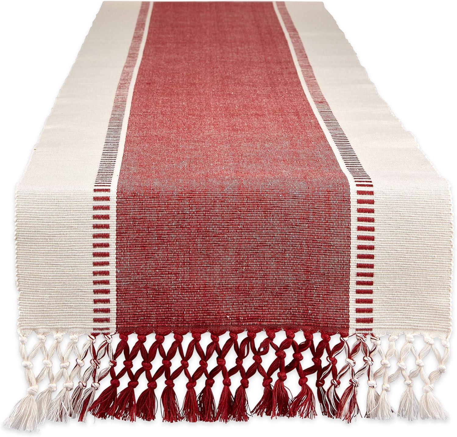 DII Dobby Stripe Woven Table Runner, 13x72 (13x77.5, Fringe Included), Barn Red