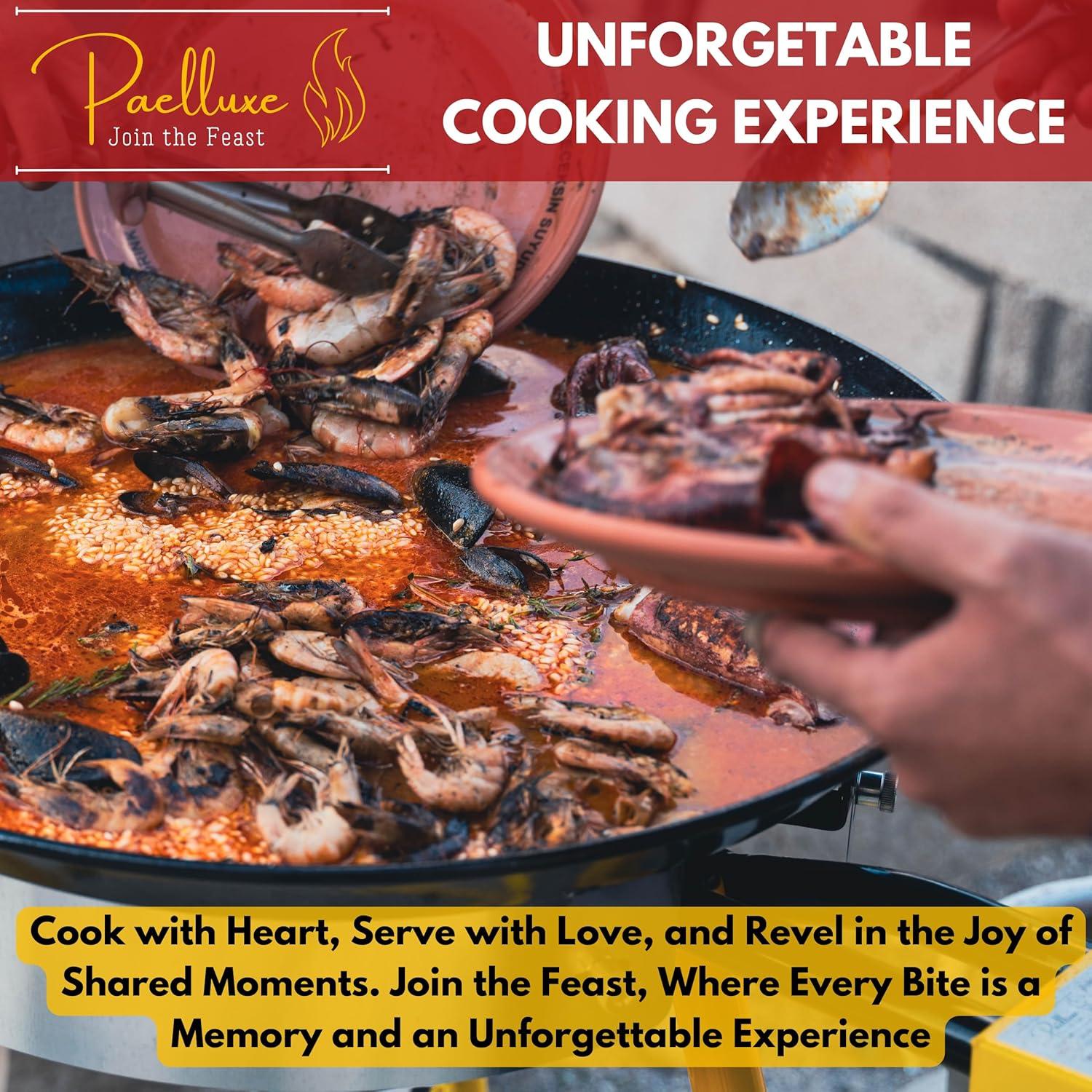 Paelluxe Paella Burner and Stand Set 20 Servings, 24 Inch Paella Pan, Dual Propane Outdoor Stove with Stand & Regulator, Portable Gas Cooker for Camping Crawfish Boil Cooking Outdoor, Paellera Propano