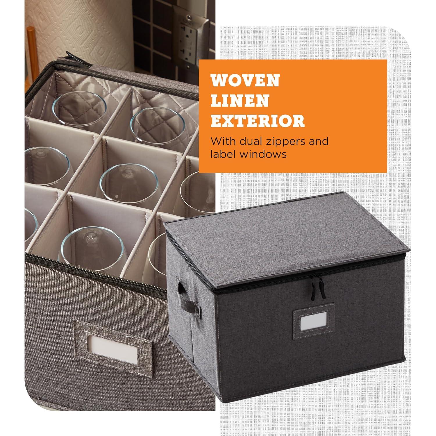 StorageLAB Wine Glass Storage Box - Stackable Hard Shell with Dividers for Stemware, 1-Pack