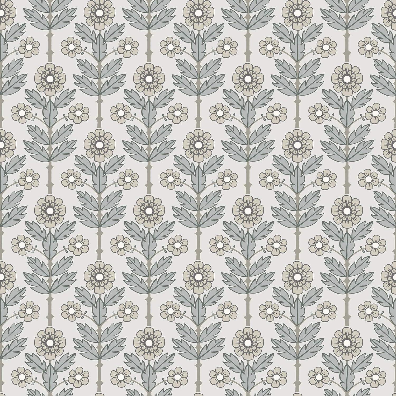 Aya White and Mint Floral Non-Pasted Wallpaper