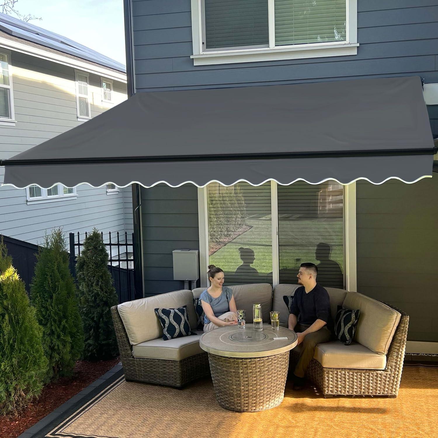 Retractable Home Patio Awning | Deck Canopy |UV Protection Sunshade | Manual Black Frame | Upgraded 2024