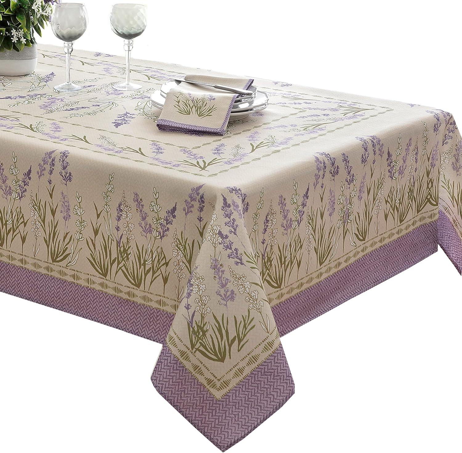 Home Bargains Plus Provence Square Tablecloth, 52 x 52 Inch, Blanchard Easter Field of Lilacs, Wrinkle and Stain Resistant Fabric Table Cloth