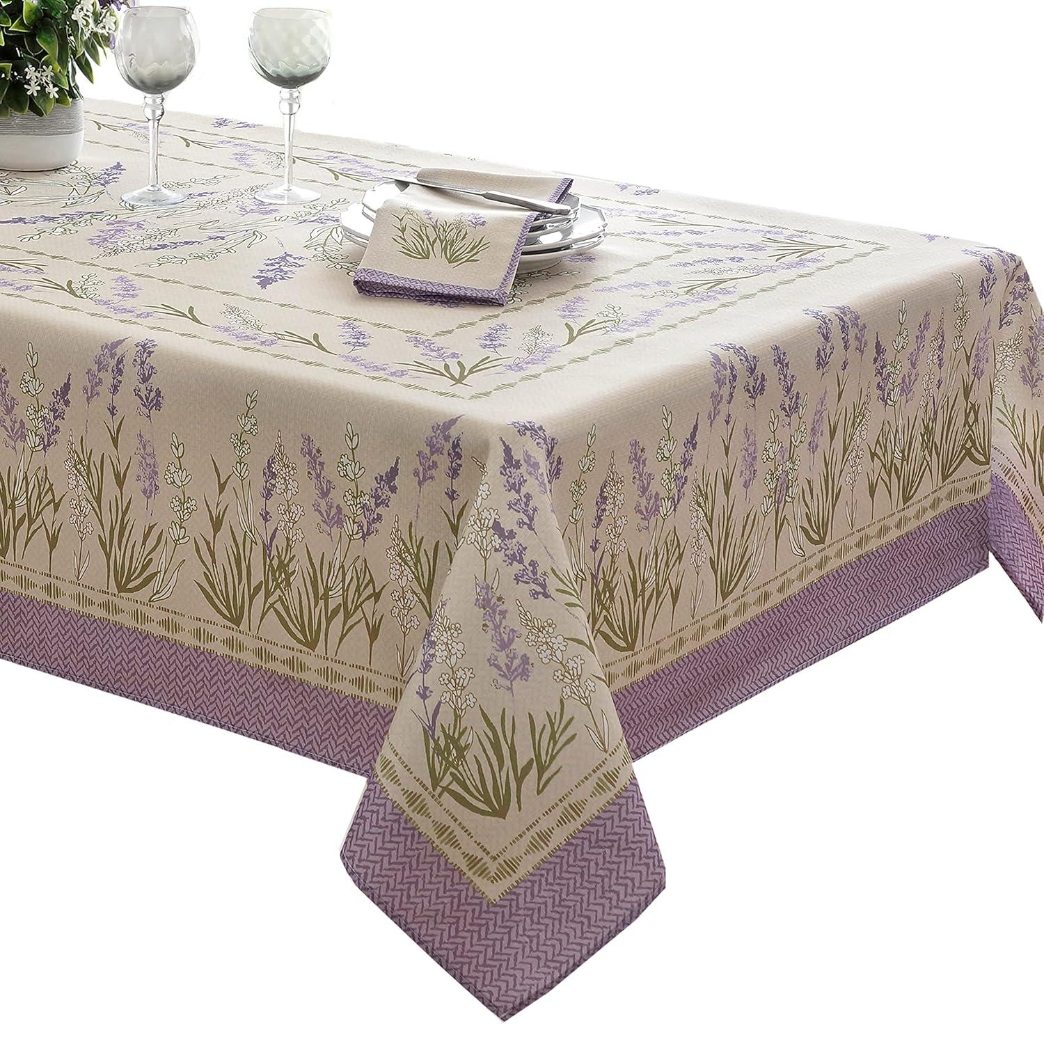 Home Bargains Plus Provence Square Tablecloth, 52 x 52 Inch, Blanchard Easter Field of Lilacs, Wrinkle and Stain Resistant Fabric Table Cloth