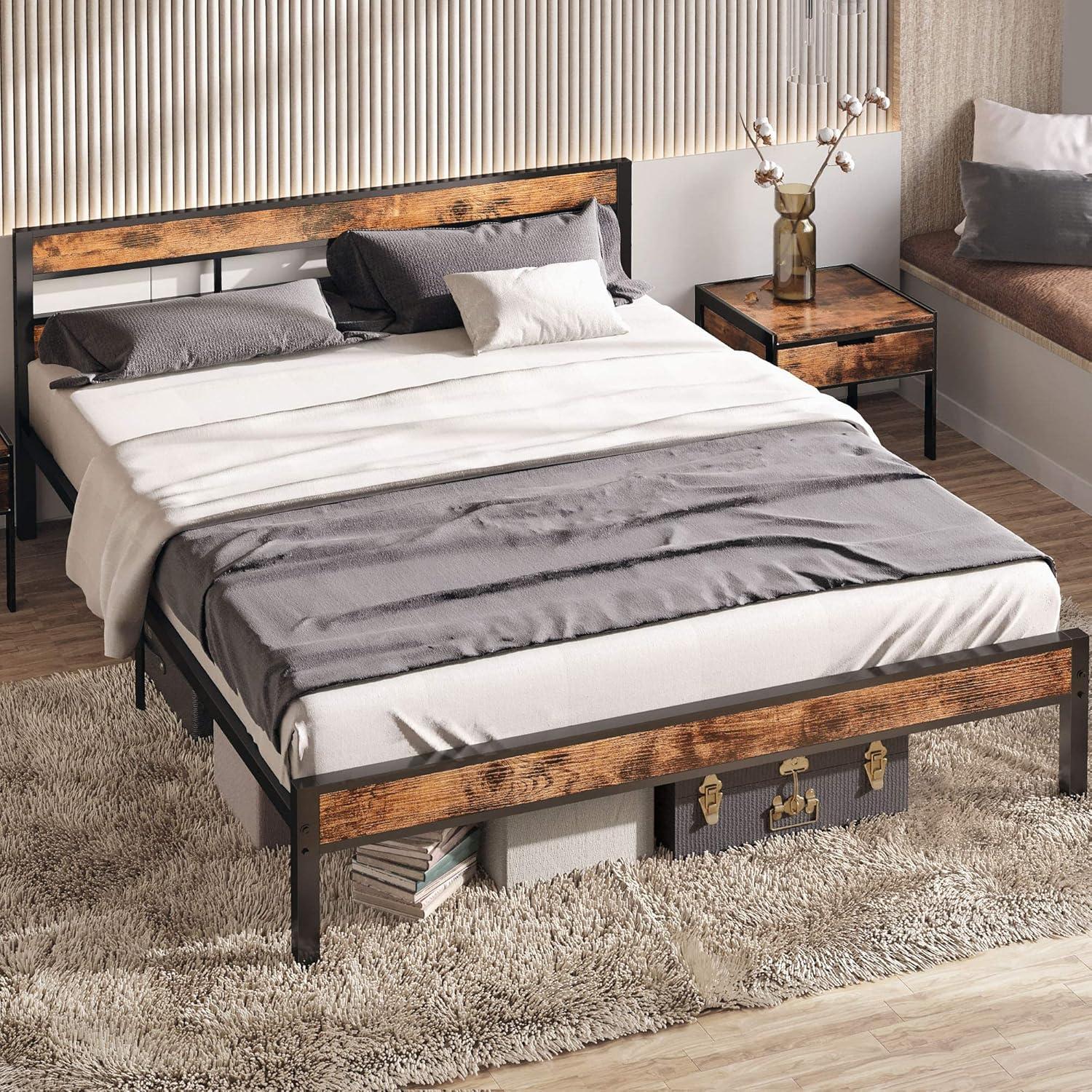 Platform Metal Bed Frame with Headboard Heavy Duty, Noise-Free, Queen
