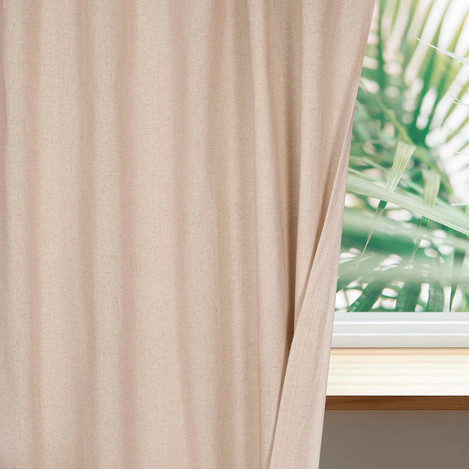 96-Inch Flax Linen Cotton Tab Top Curtain Set