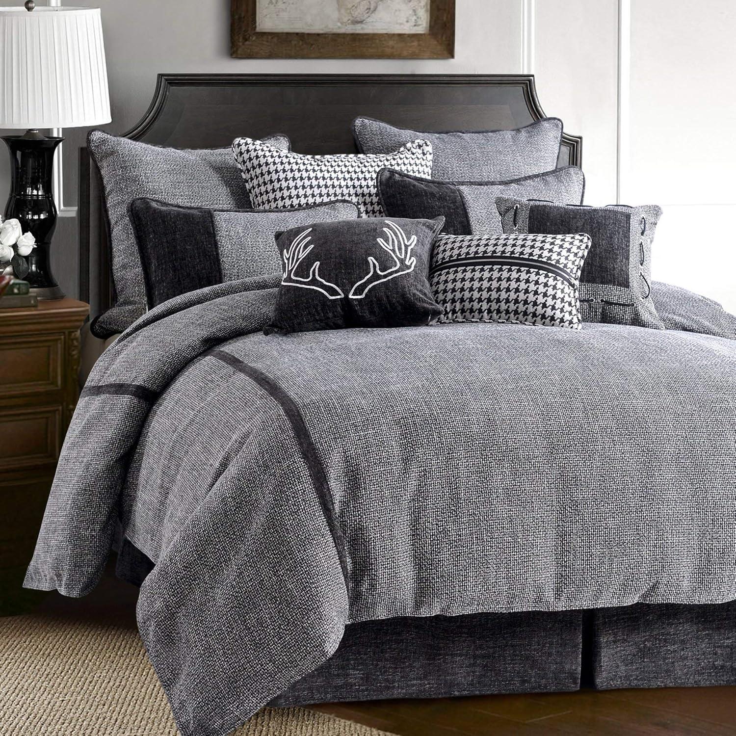 Hamilton Gray Chenille Traditional Modern Rustic 4 Piece Comforter Set