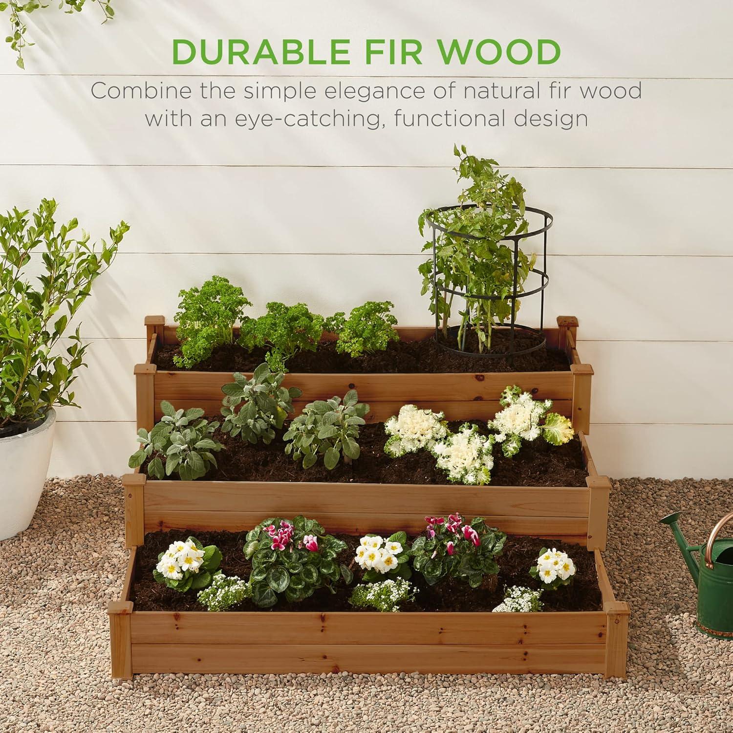 Arlmont & Co. Rosselyn 3-Tier Fir Wood Raised Garden Bed Planter for Plants, Vegetables, Outdoor Gardening