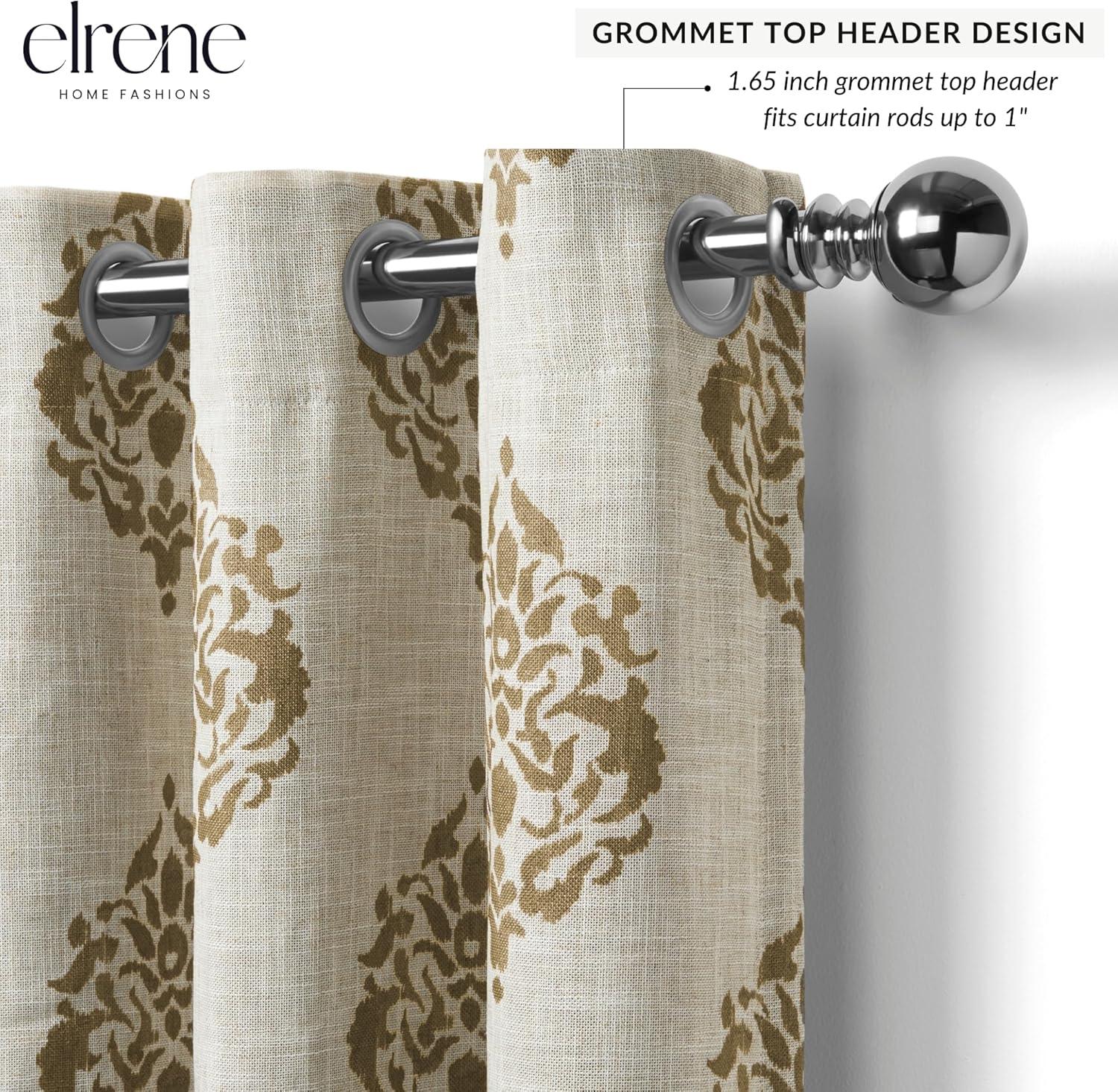 Navara Medallion Room Darkening Single Window Curtain Panel - 52" x 95" - Natural - Elrene Home Fashions