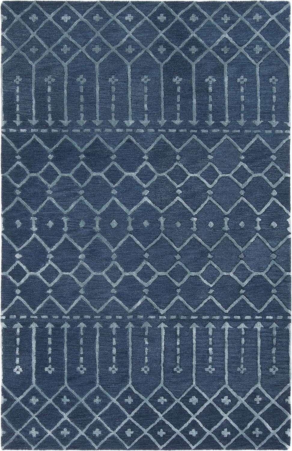 SAFAVIEH Himalaya Darin Geometric Wool Area Rug, Navy/Silver, 5' x 8'