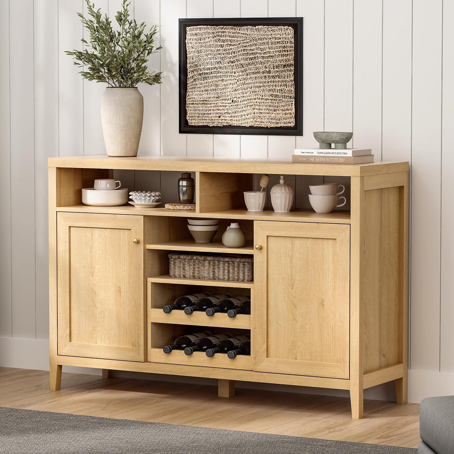 Natural Oak 51'' Farmhouse Sideboard Cabinet with Wine Rack