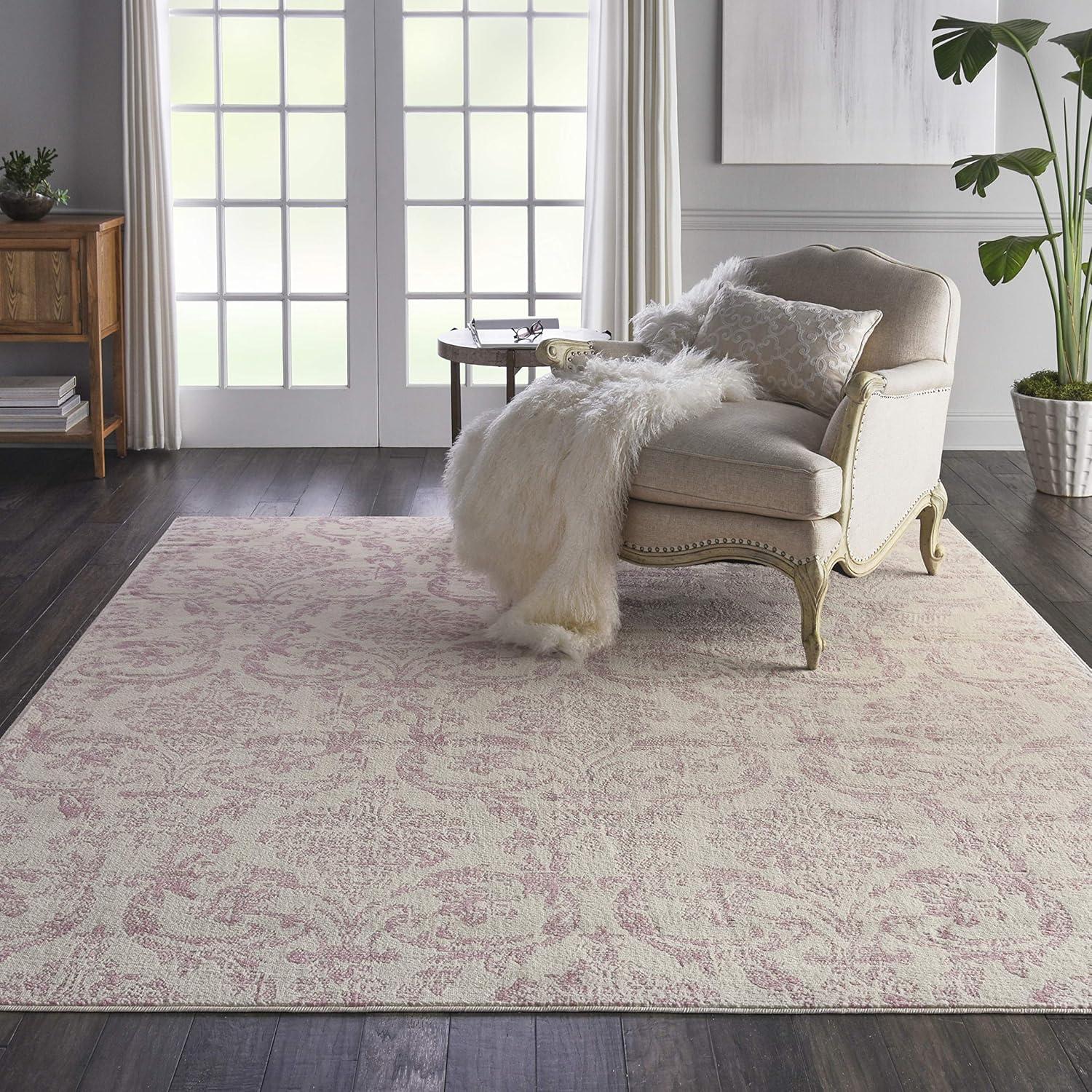 Jubilant JUB09 Area Rug Farmhouse Vintage Damask By Nourison Ivory/Pink 7' x 10'