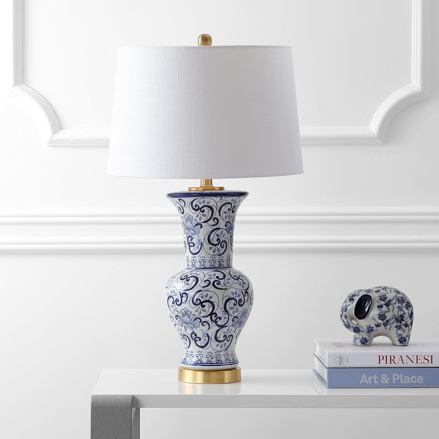 Leo 28.5" Chinoiserie LED Table Lamp, Blue/White