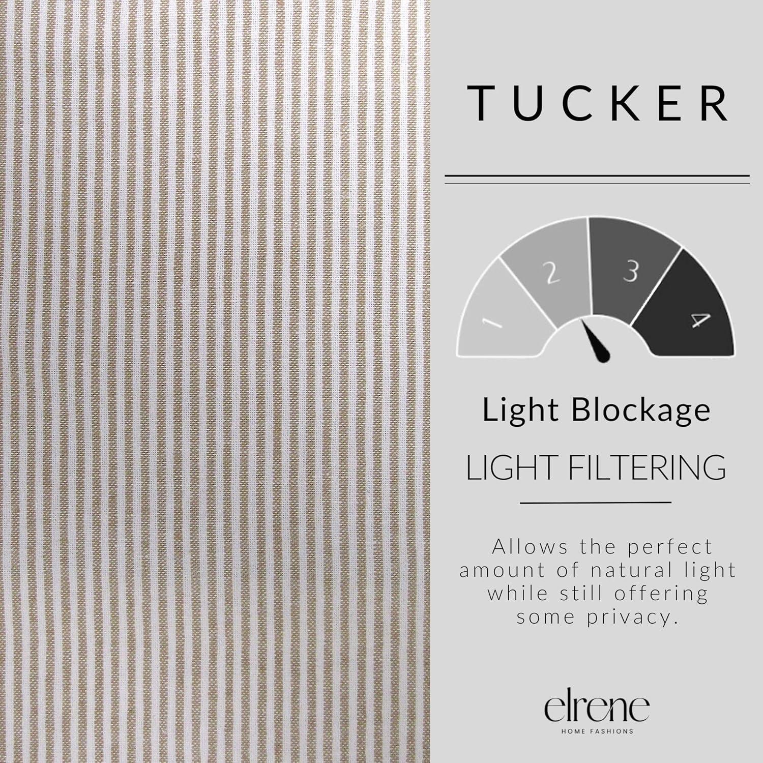 Tucker Ticking Stripe Button Tab Top Window Kitchen Tier Set of 2 - 30" x 24" - Linen - Elrene Home Fashions