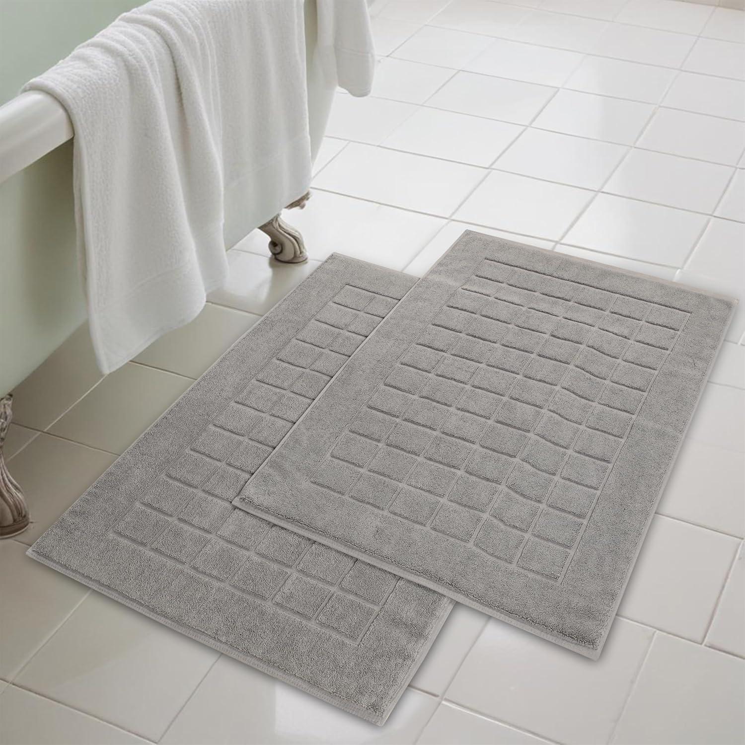 Nora Cotton Terry Solid Absorbent Thick Checkered Washable Bath Mat Set Of 2