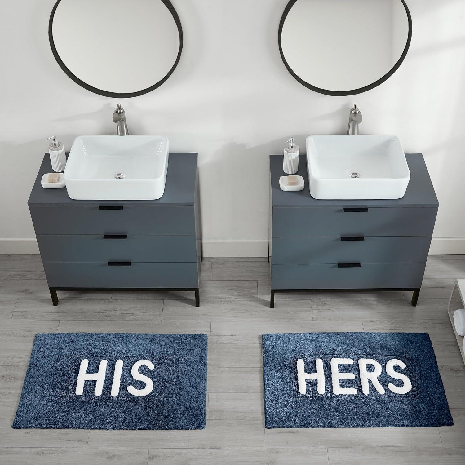 Creative Home Ideas Cotton 2-Piece Bath Rug Set - Soft Cotton Bath Mat - Bathroom Decor - Water Absorbent and Machine Washable - Measures 20"x32" - His & Hers - Navy