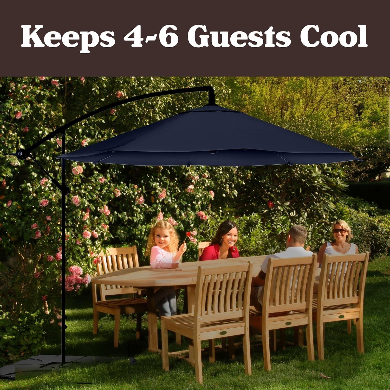 Pure Garden 10' Octagon Outdoor Patio Cantilever Umbrella Navy Blue: Weather-Resistant, Crank Lift, No Tilt