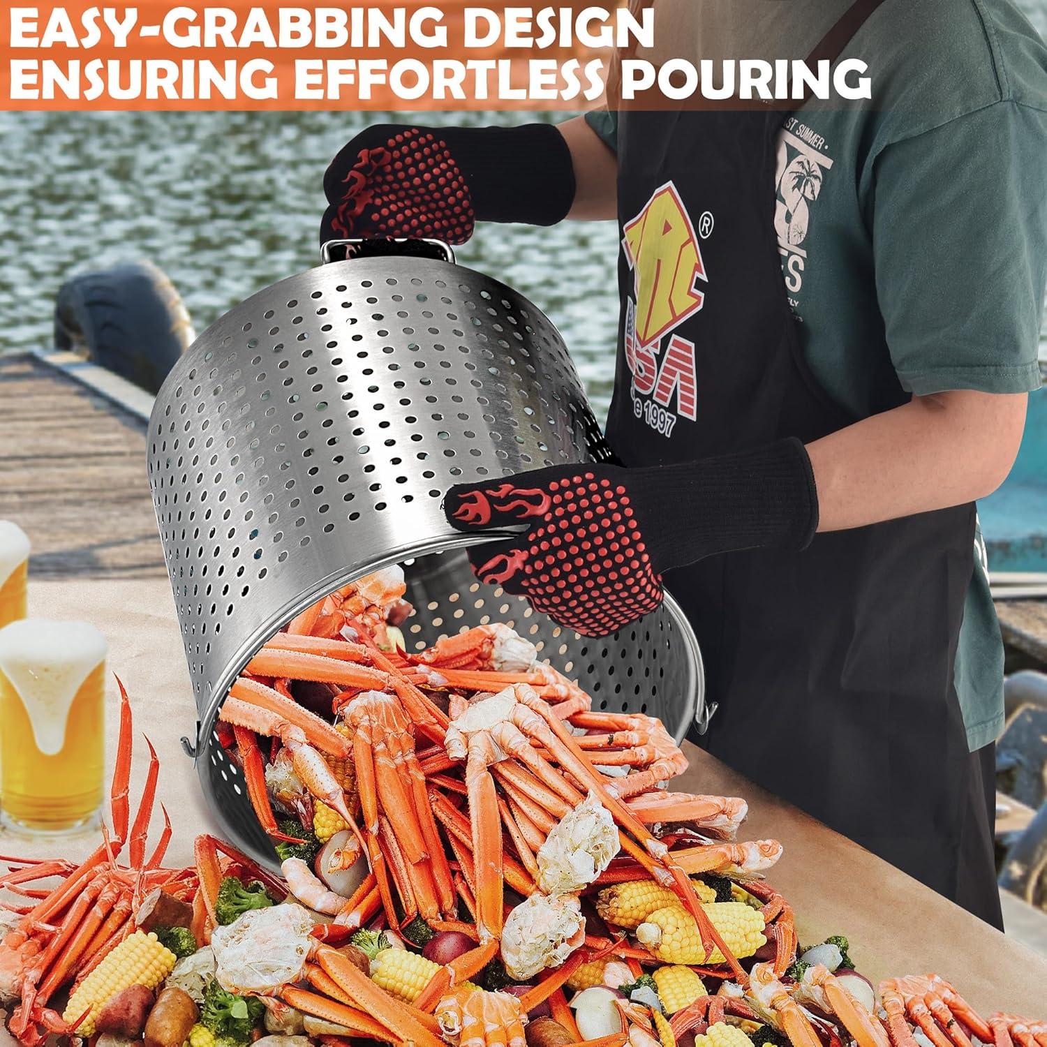 ARC 64QT-16 Gallon Professional Stainless Steel Stock Pot with Lid Turkey Fryer Backyard Pot Crawfish Pot with Strainer Basket