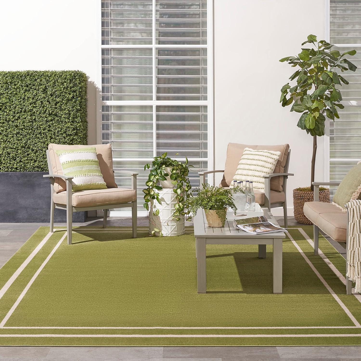 Nourison Essentials 9' x 12' Green Ivory Contemporary Indoor/Outdoor Rug