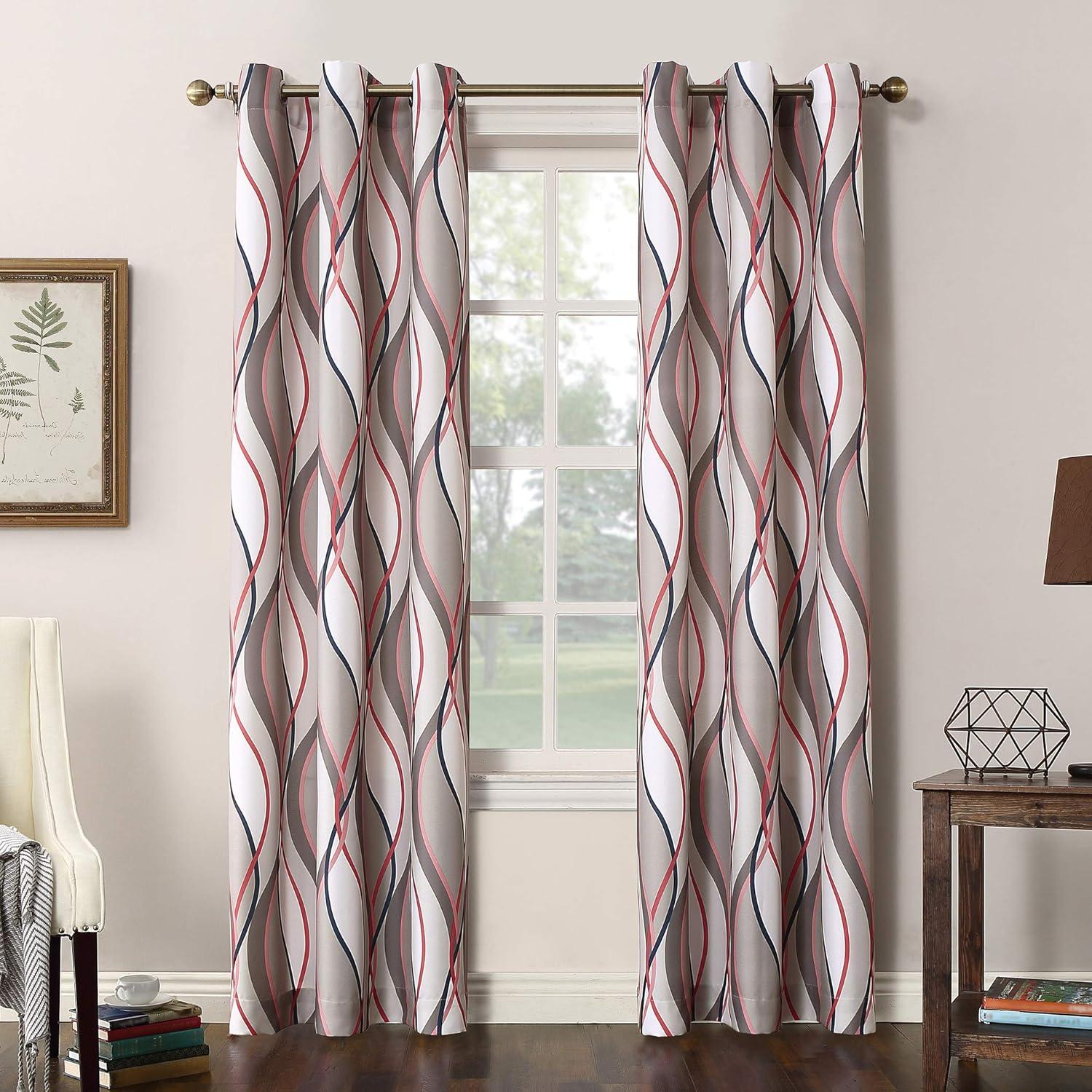 48"x84" No. 918 Semi-Sheer Intersect Ogee Wave Print Grommet Curtain Panel Nickel: Room Darkening, Polyester