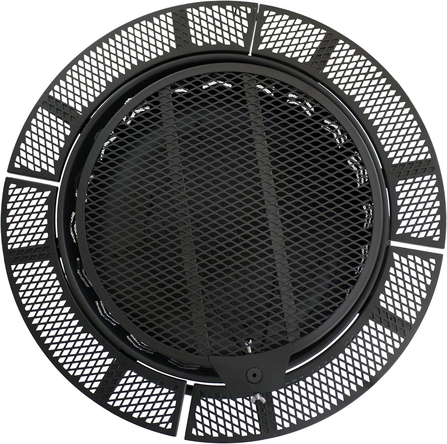Sunnydaze Arrow Motif Heavy-Duty Steel Fire Pit with Cooking Grate, and PVC Cover - 32-Inch Round - Black