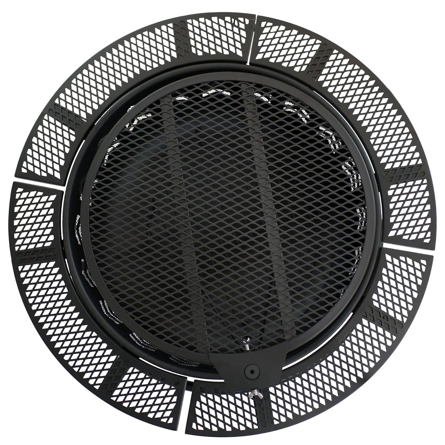 Sunnydaze Arrow Motif Heavy-Duty Steel Fire Pit with Cooking Grate, and PVC Cover - 32-Inch Round - Black