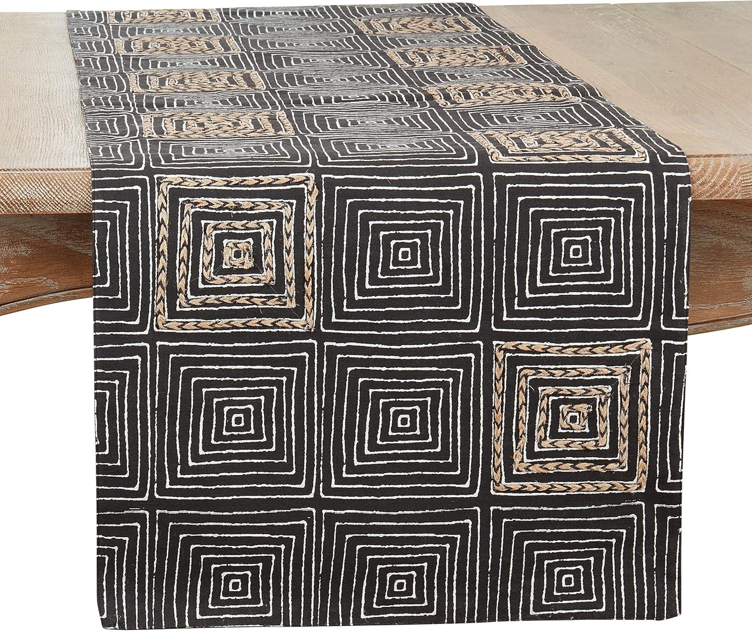 Saro Lifestyle Table Runner with Embroidered Maze Design, 16"x72", Black