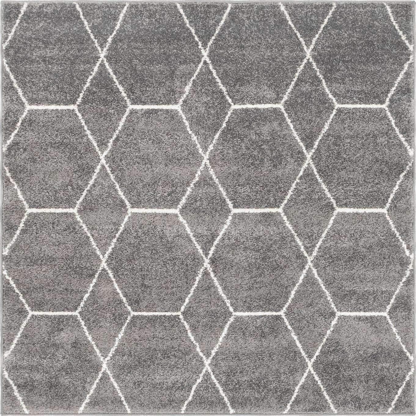 Dark Gray & Ivory Trellis 4' Square Synthetic Area Rug