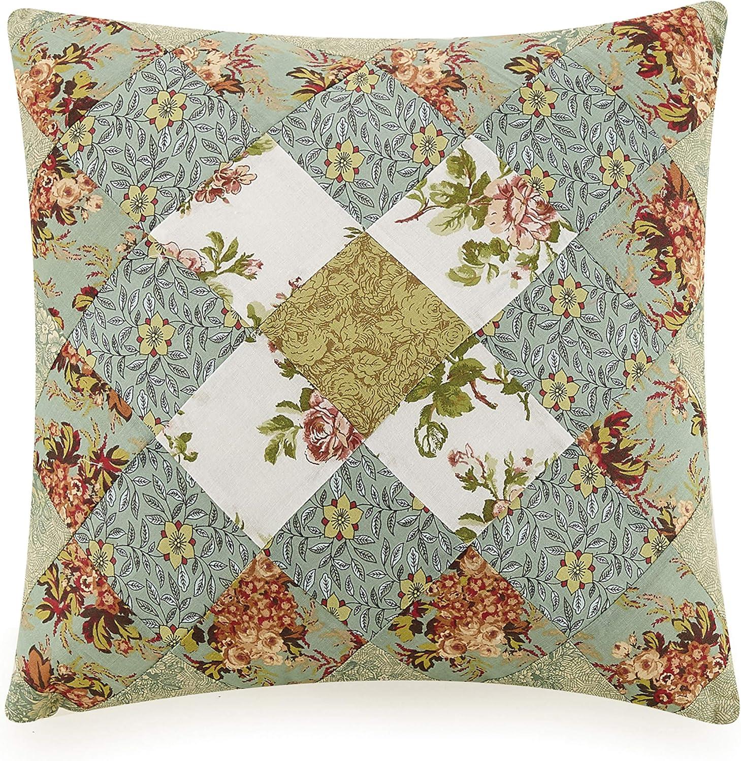 Olivia Heirloom Green Floral Embroidered 16x16 Decorative Pillow