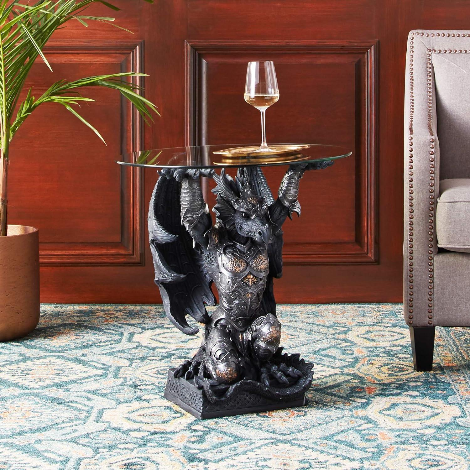Hastings Warrior Dragon Sculptural Glass-Topped Table