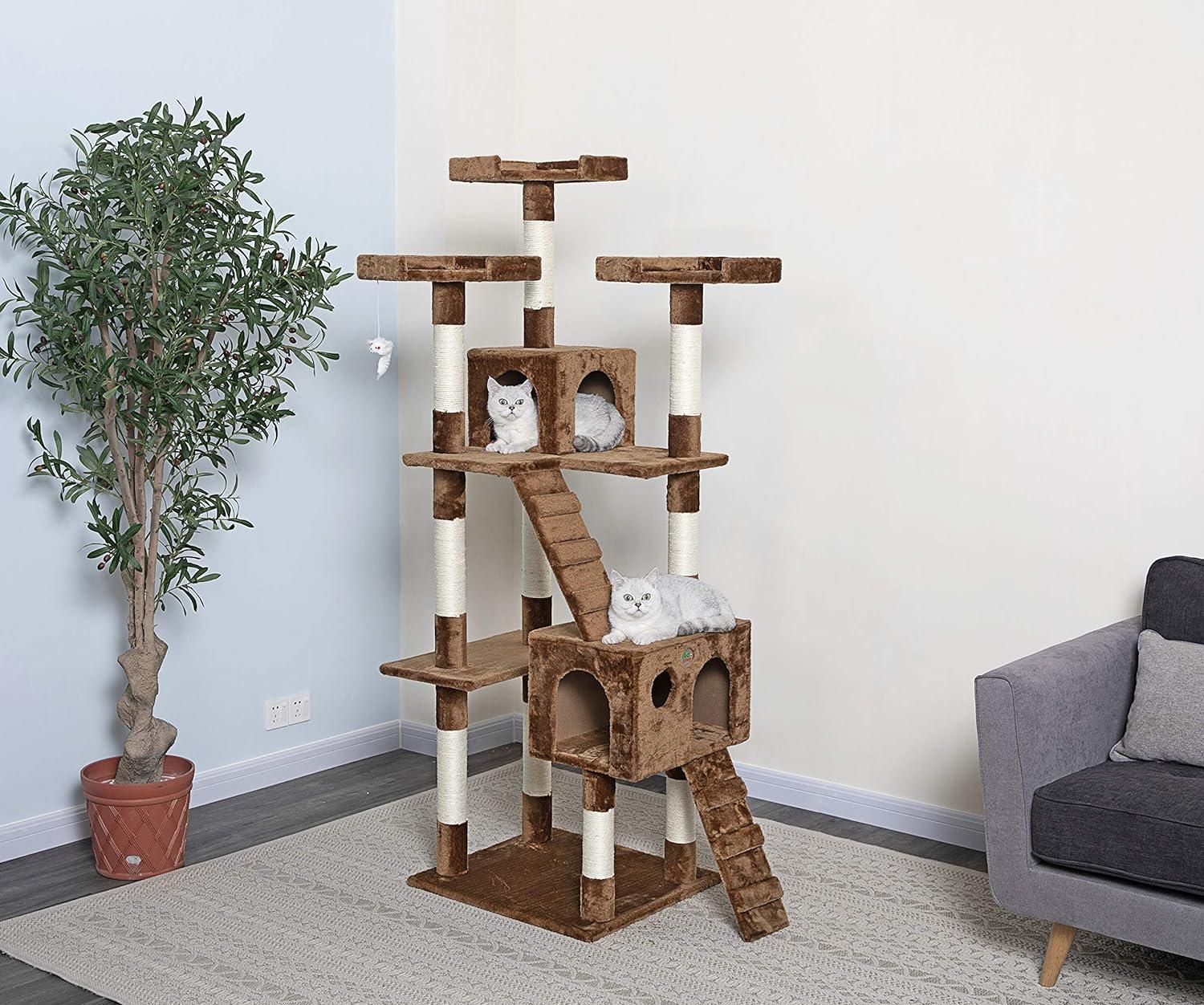 Go Pet Club 72-in Cat Tree & Condo Scratching Post Tower, Brown