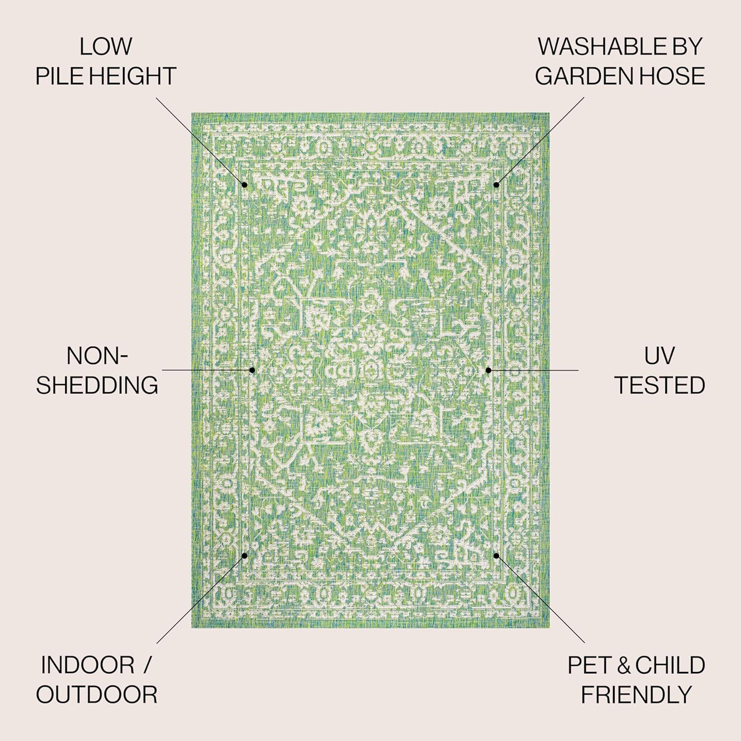 4' x 6' Malta Bohemian Medallion Textured Weave Indoor/Outdoor Area Rug, Cream/Green - JONATHAN Y