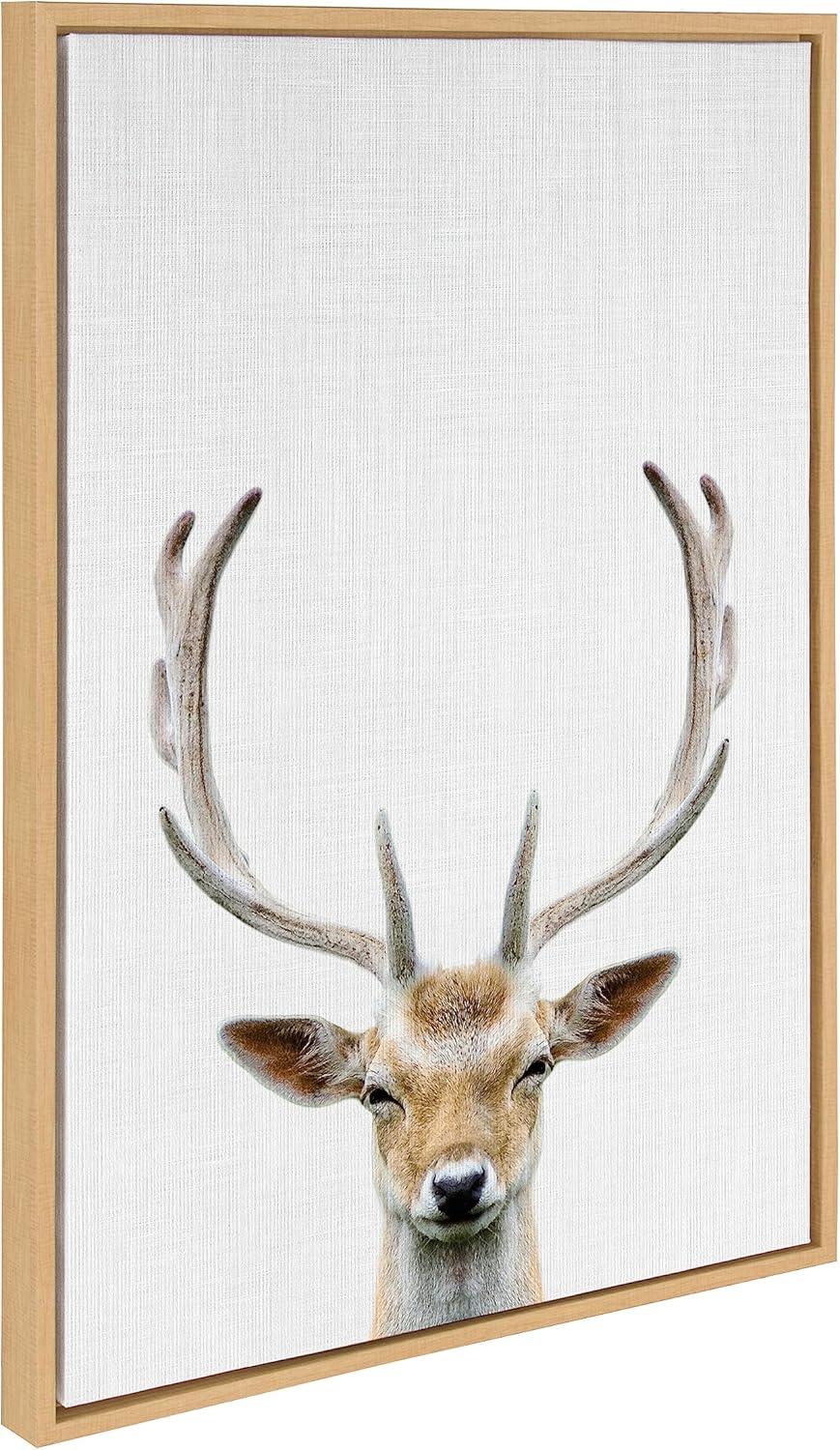 Natural Deer Portrait Canvas Wall Art with Wooden Frame, 23x33