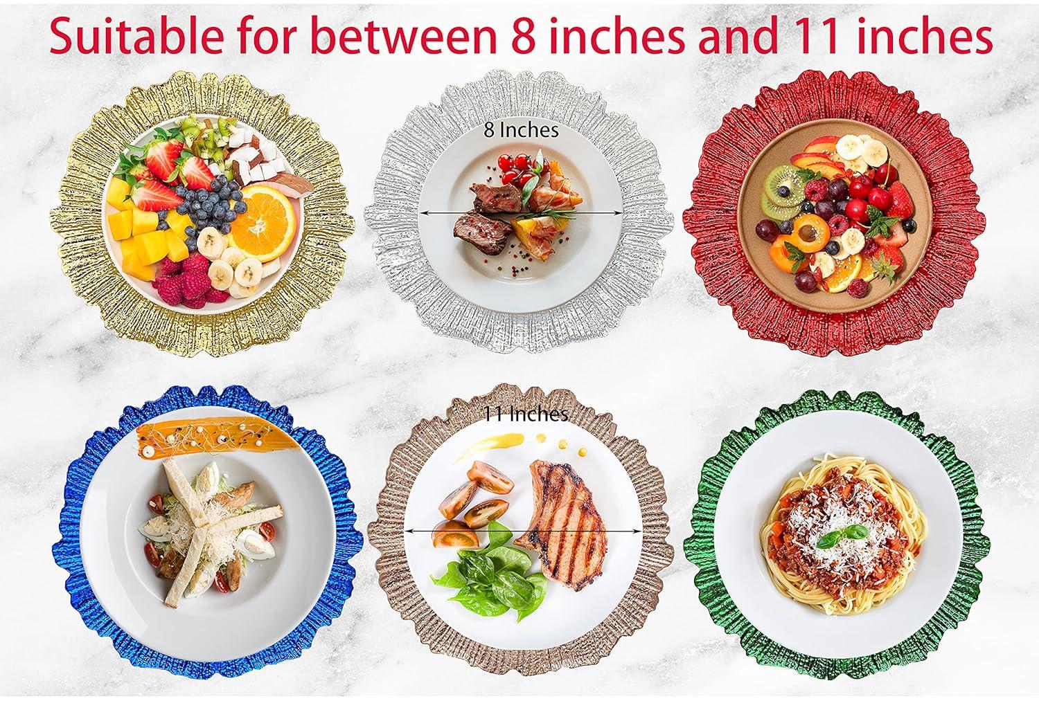 13 Inch Light Blue Charger Plates, Round Plastic Reef Plate Chargers for Dinner Plates, Wedding, Party Elegant Decoration Place Mats (24, Light Blue)