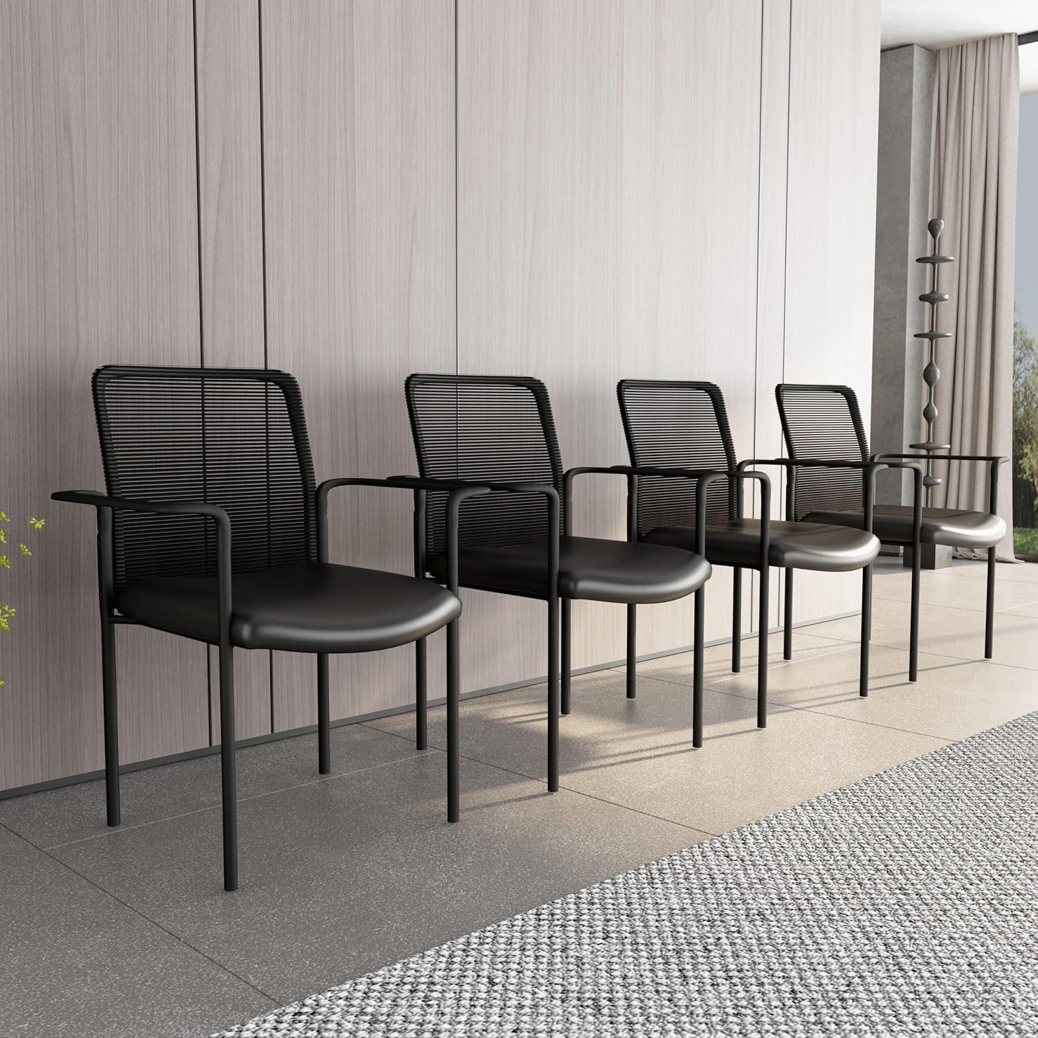 Guest Chair Black - Boss Office Products: Modern Upholstered Office Seating with Lumbar Support, Fixed Arms