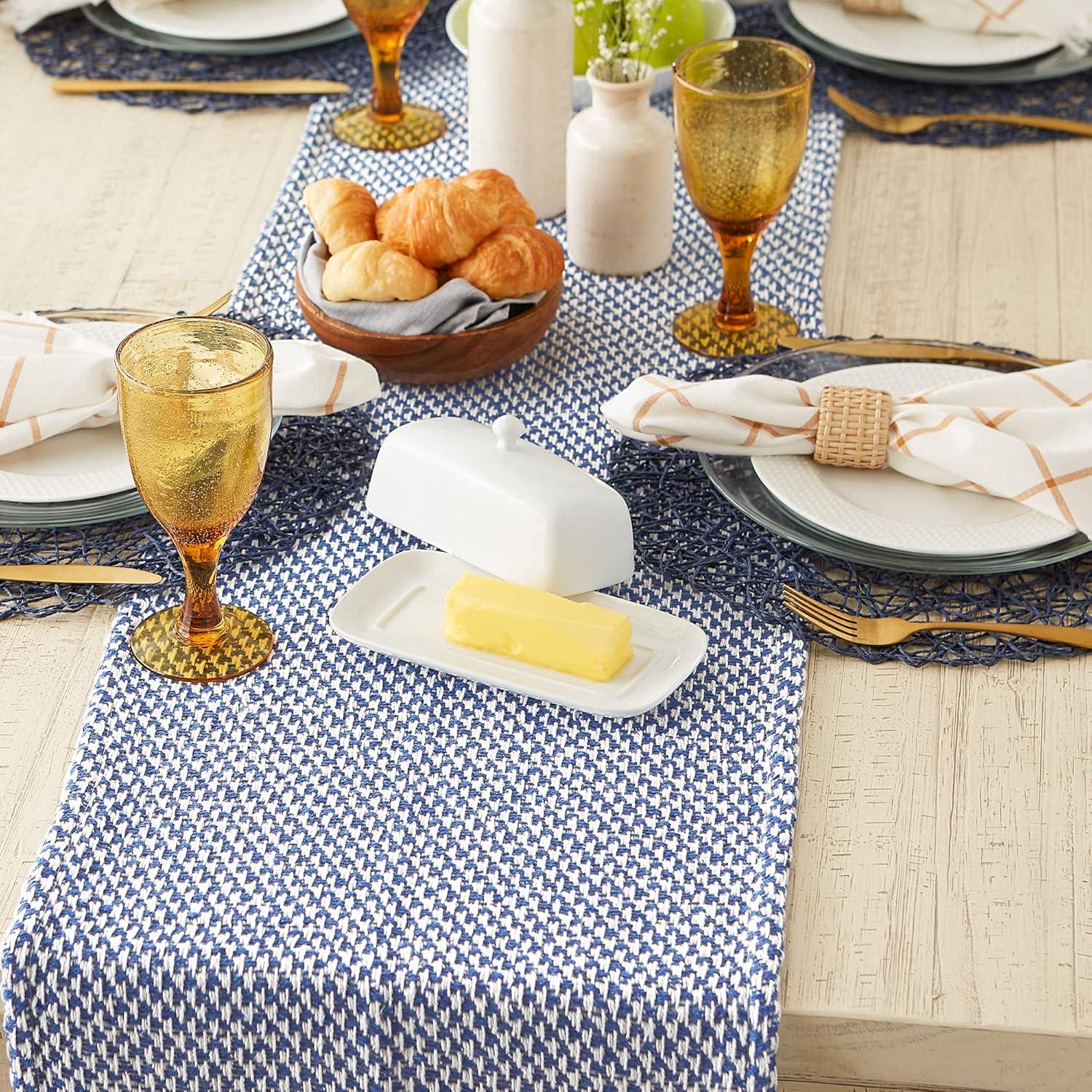 DII Woven Basics Collection 100% Cotton Knit Table Runner, 15x108, Nautical Blue