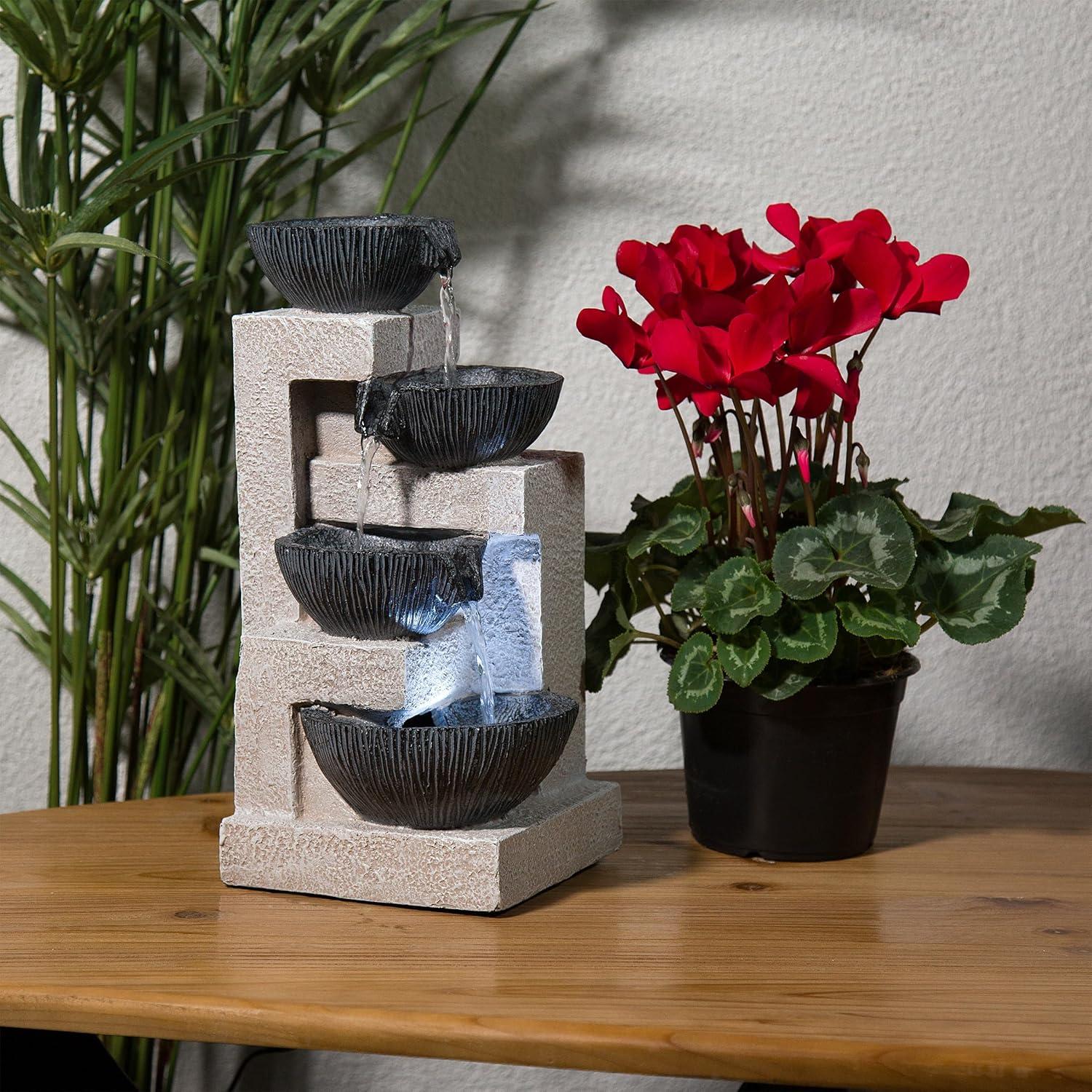 14" Resin Cascading Bowl Tabletop Fountain with LED Lights Gray - Alpine Corporation: Indoor/Outdoor Water Feature, Electric Powered