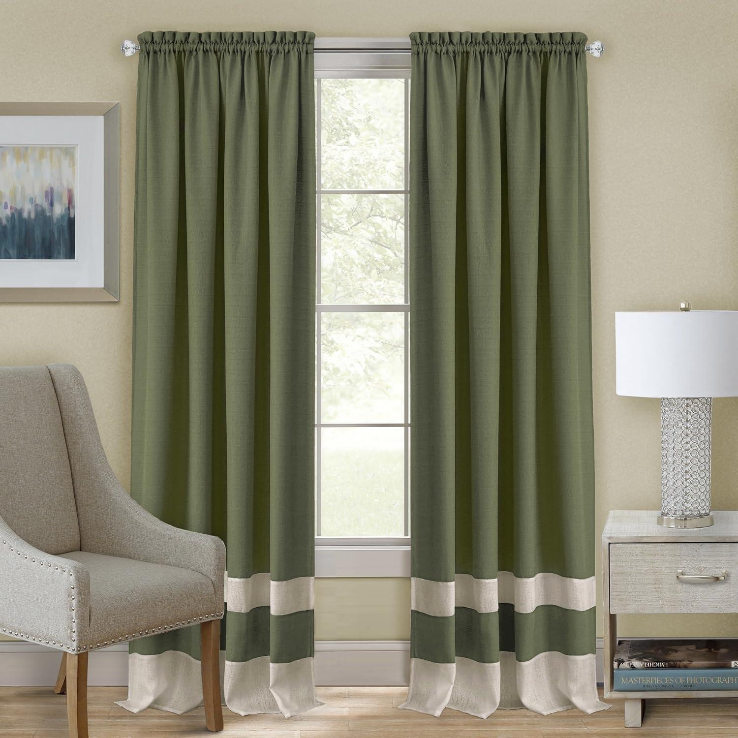 Green and Camel Light Filtering Rod Pocket Drapes